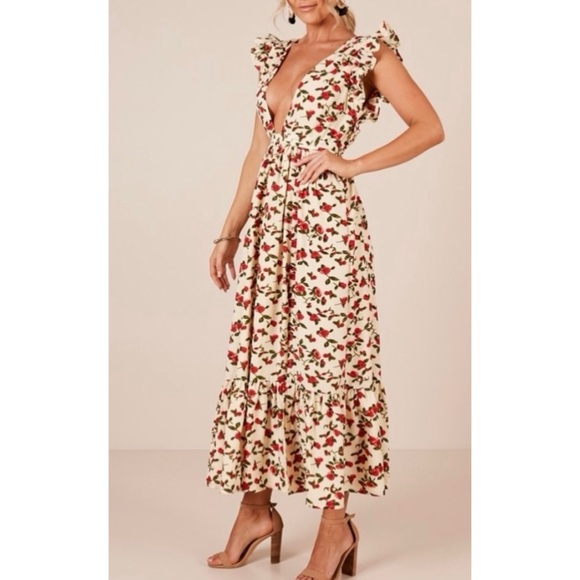 Showpo. | Lover's Day Floral Flutter Sleeveless Ruffled Skirt V-Neck Sundress - Picture 2 of 16